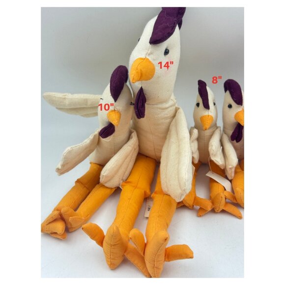 Farmhouse Muslin Chicken Set Shelf Sitters Stuffed Hen Decor in Basket BUNDLE - Picture 5 of 12